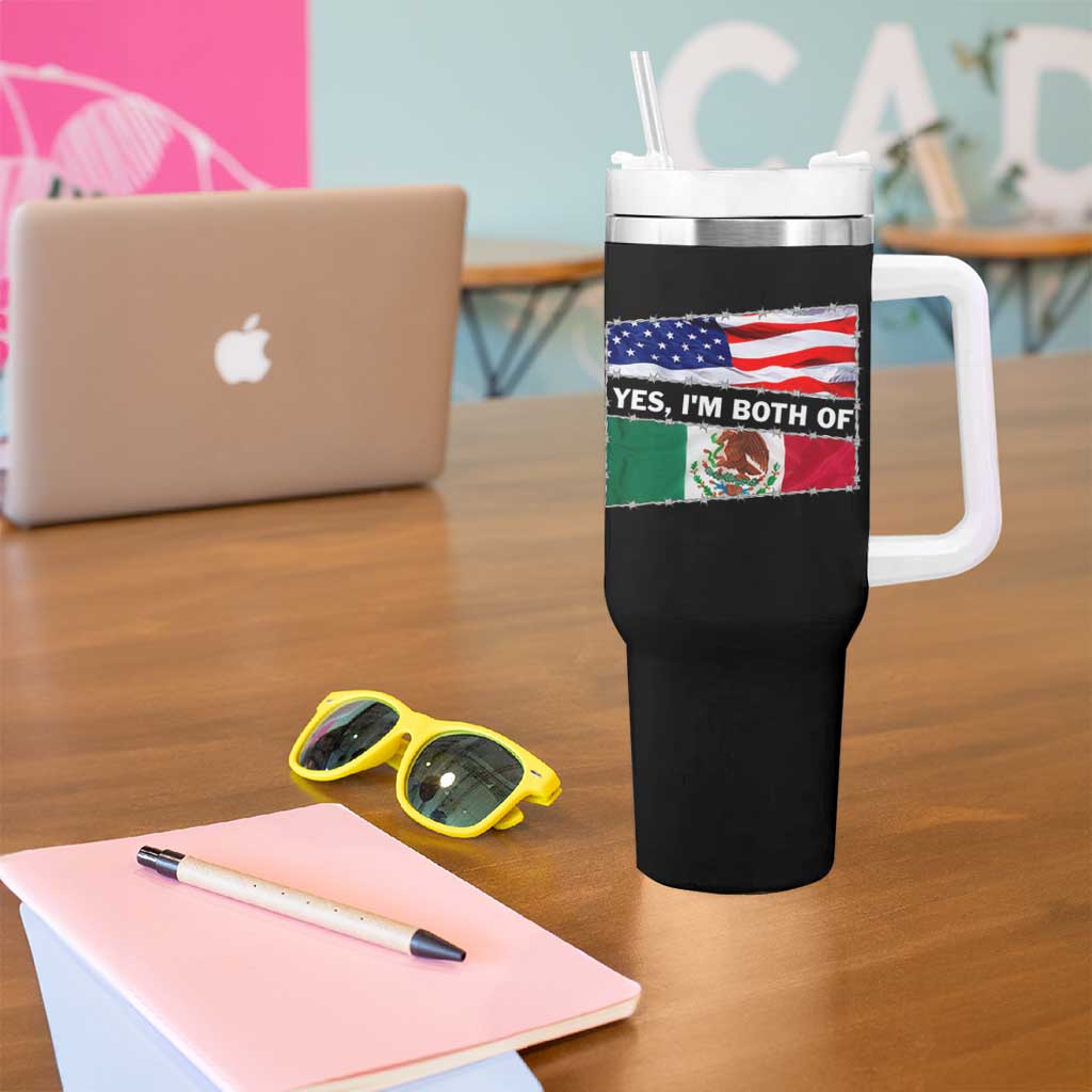 Mexican American Tumbler With Handle Yes I'm Both Of Them USA Mexico Flag Hispanic
