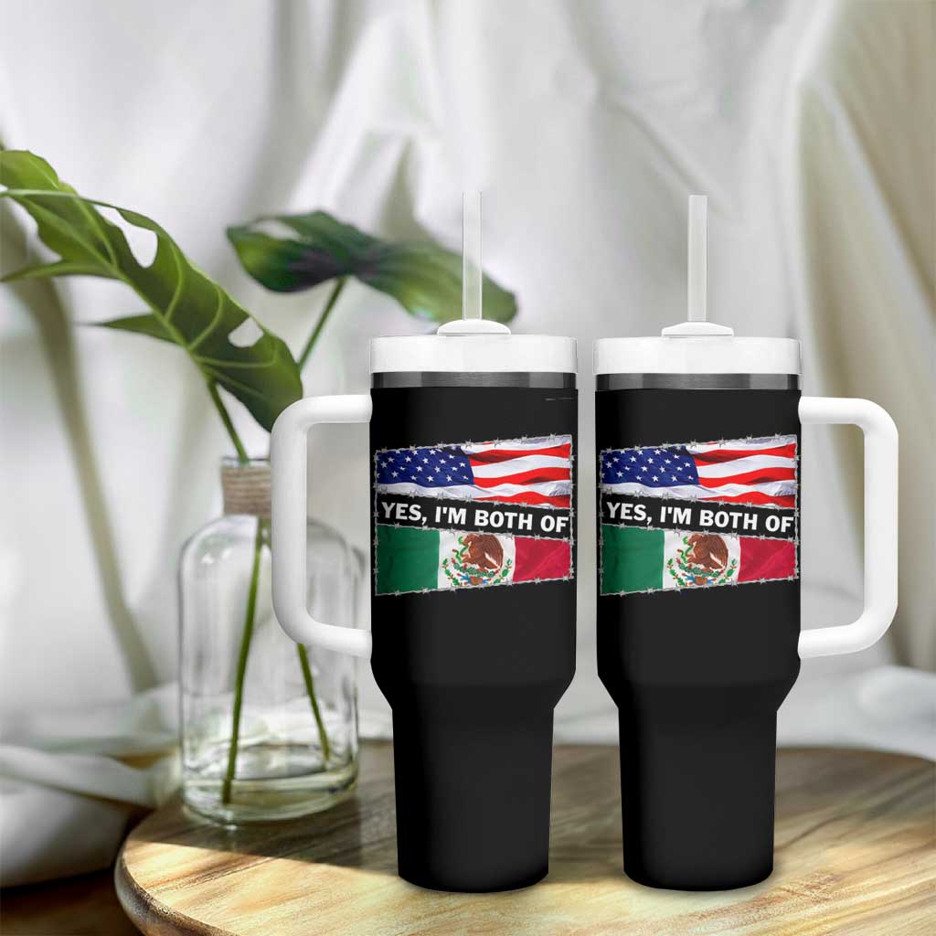 Mexican American Tumbler With Handle Yes I'm Both Of Them USA Mexico Flag Hispanic