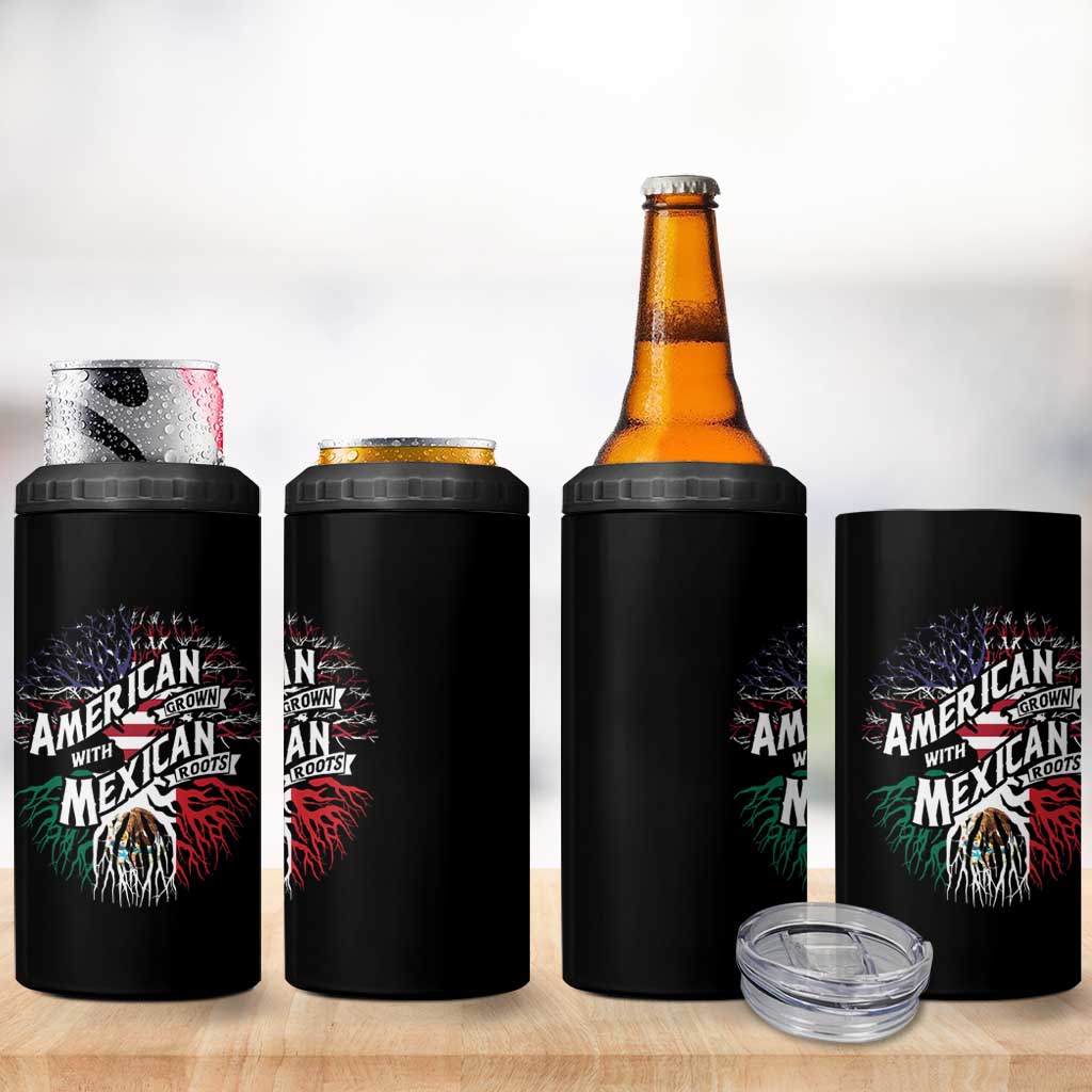 American Grown With Mexican Roots 4 in 1 Can Cooler Tumbler