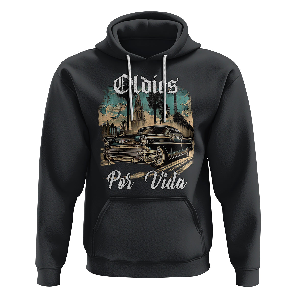 Oldies Por Vida Vintage Car Lowrider Mexican Chicano Chicana Hoodie - Wonder Print Shop