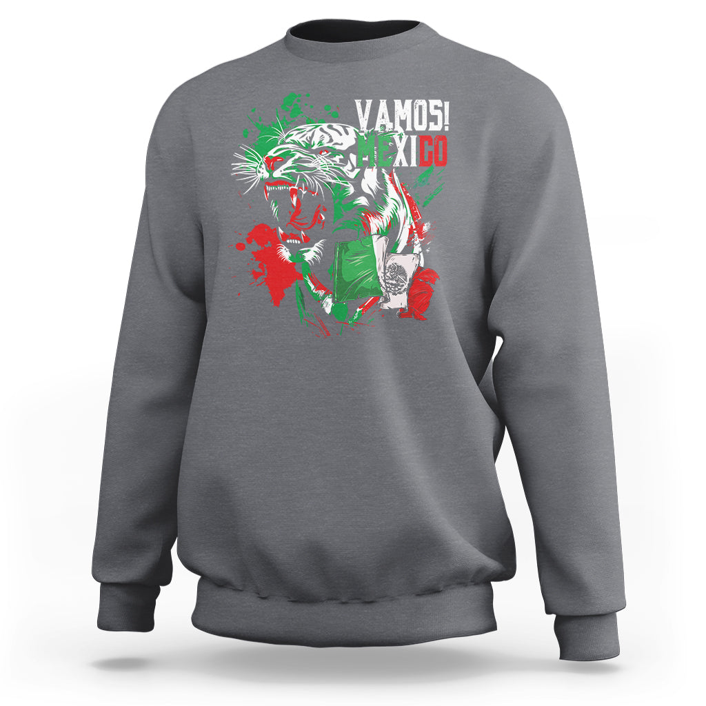 Mexican Soccer Fan Sweatshirt Vamos Mexico Flag Tiger - Wonder Print Shop