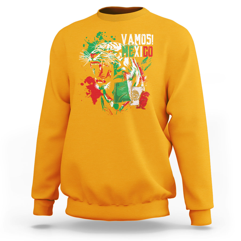 Mexican Soccer Fan Sweatshirt Vamos Mexico Flag Tiger - Wonder Print Shop