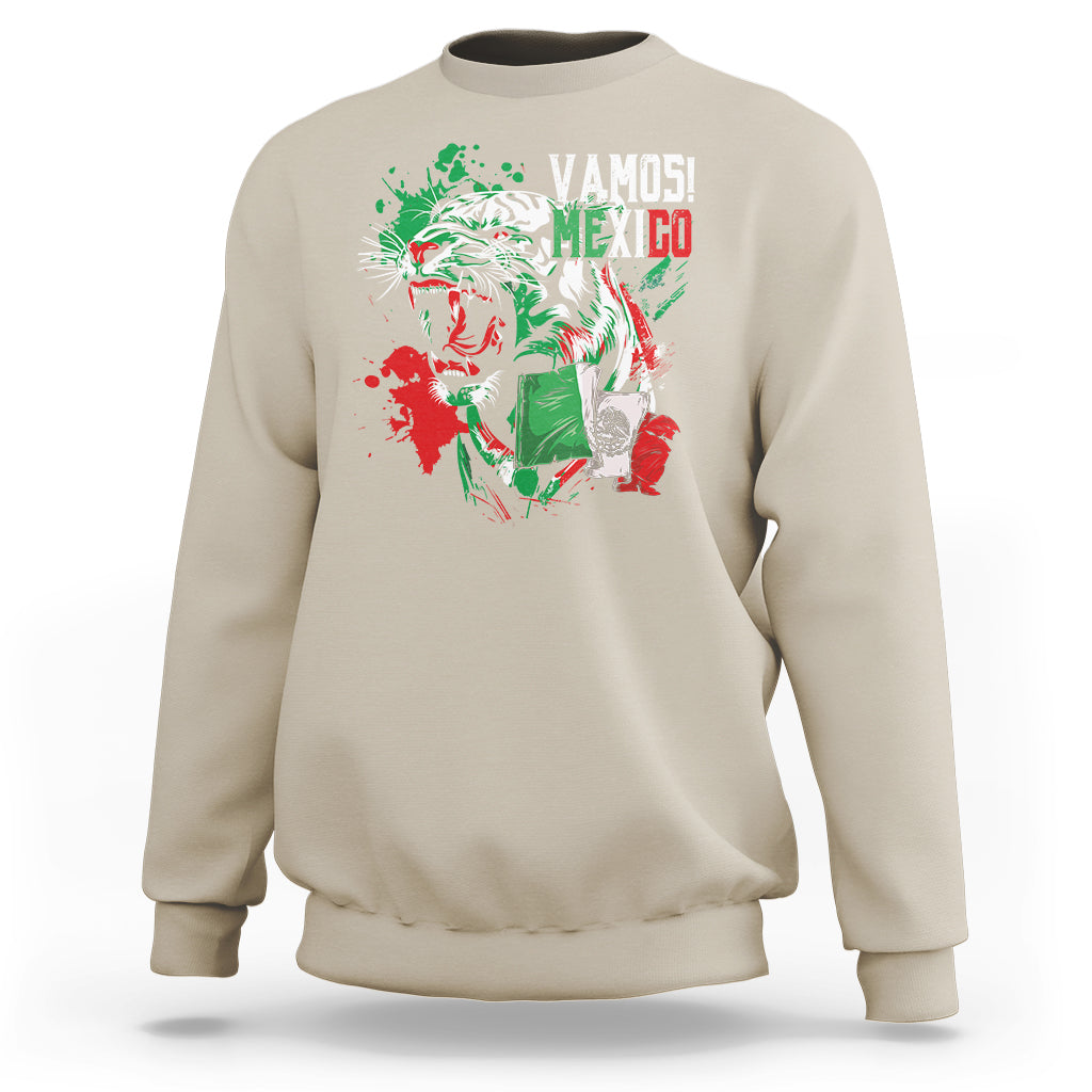 Mexican Soccer Fan Sweatshirt Vamos Mexico Flag Tiger - Wonder Print Shop