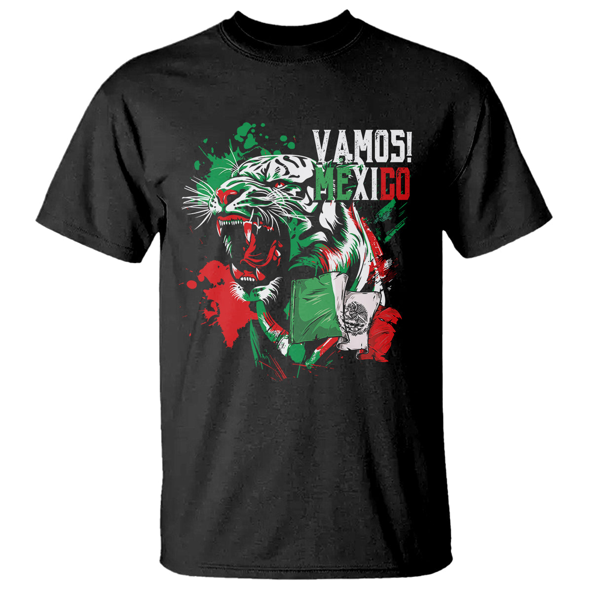 Mexican Soccer Fan T Shirt Vamos Mexico Flag Tiger - Wonder Print Shop