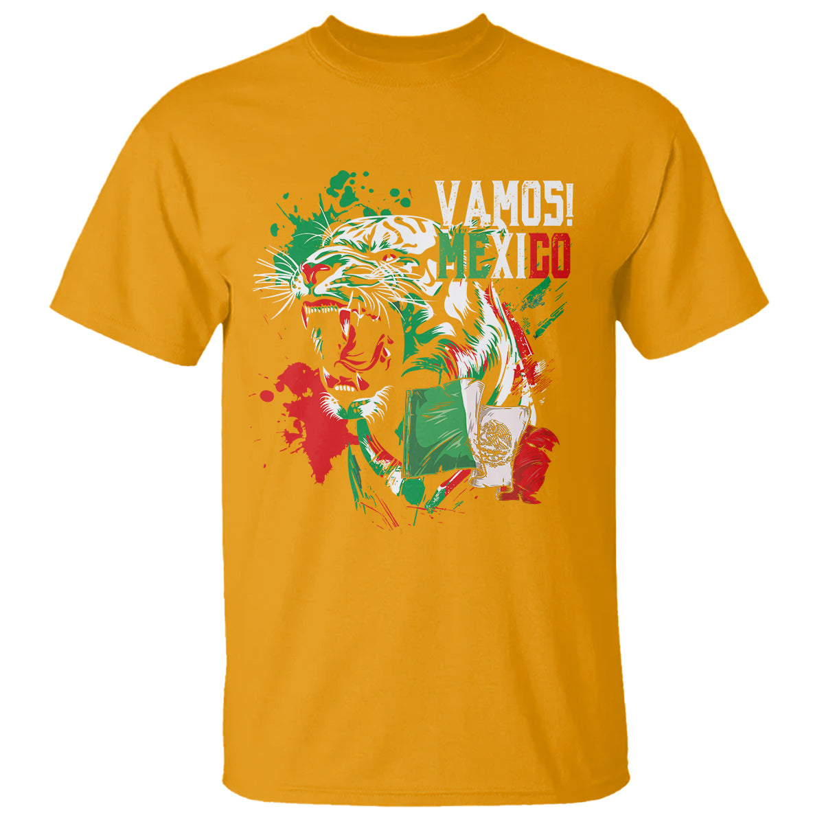 Mexican Soccer Fan T Shirt Vamos Mexico Flag Tiger - Wonder Print Shop