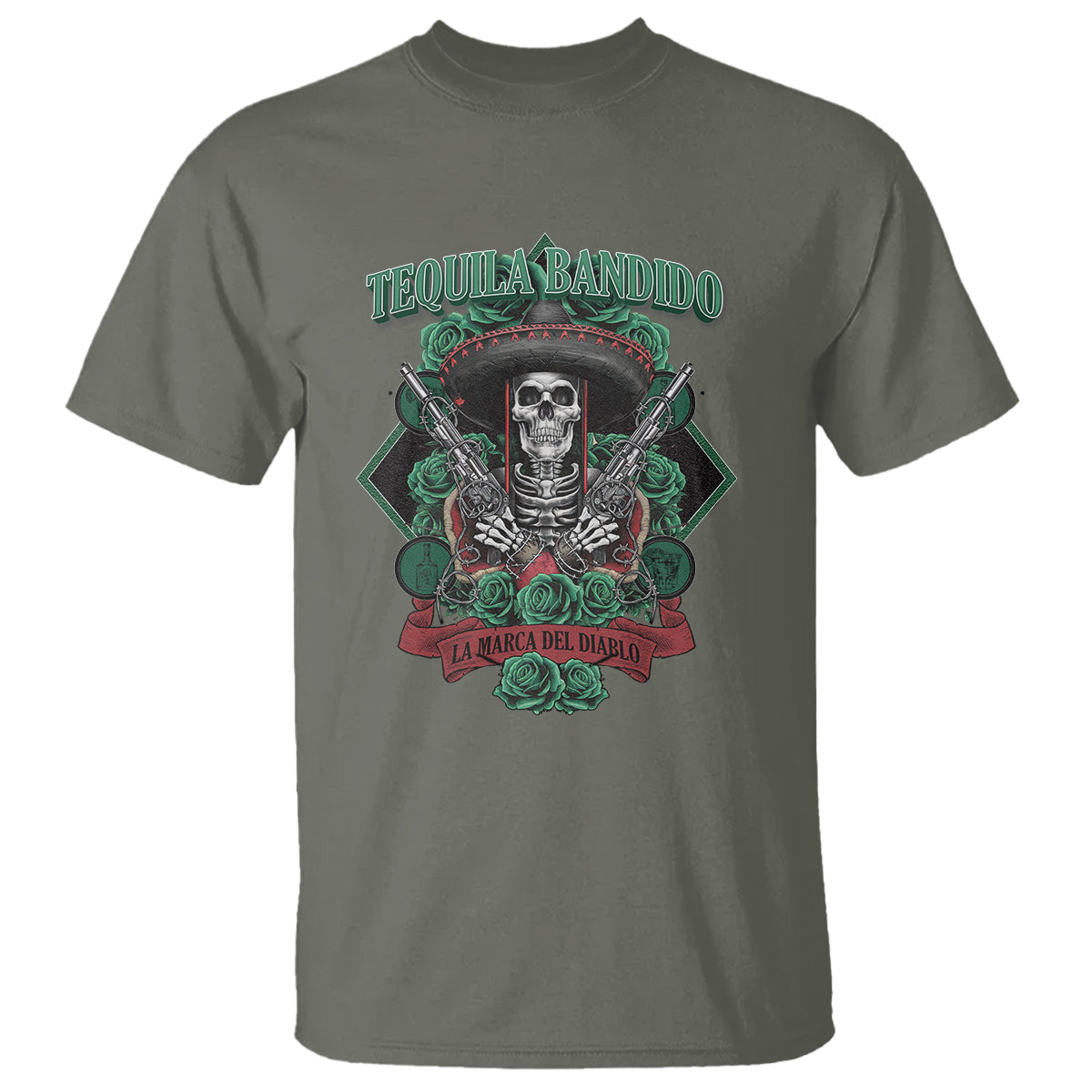 Tequila Bandido Funny Drinking Mexican Skeleton Sombrero T Shirt - Wonder Print Shop