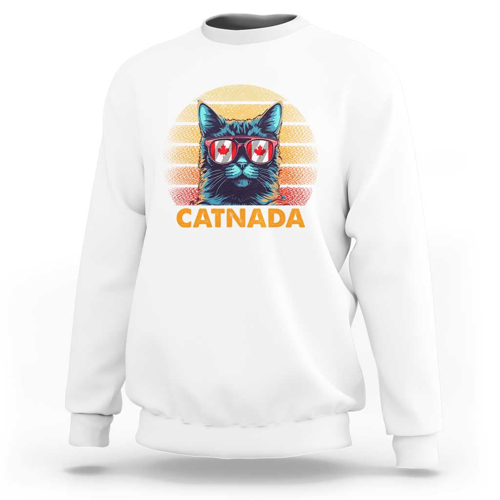 Canadian Cat Lover Sweatshirt Catnada Retro Cat Canada Flag Sunglass - Wonder Print Shop