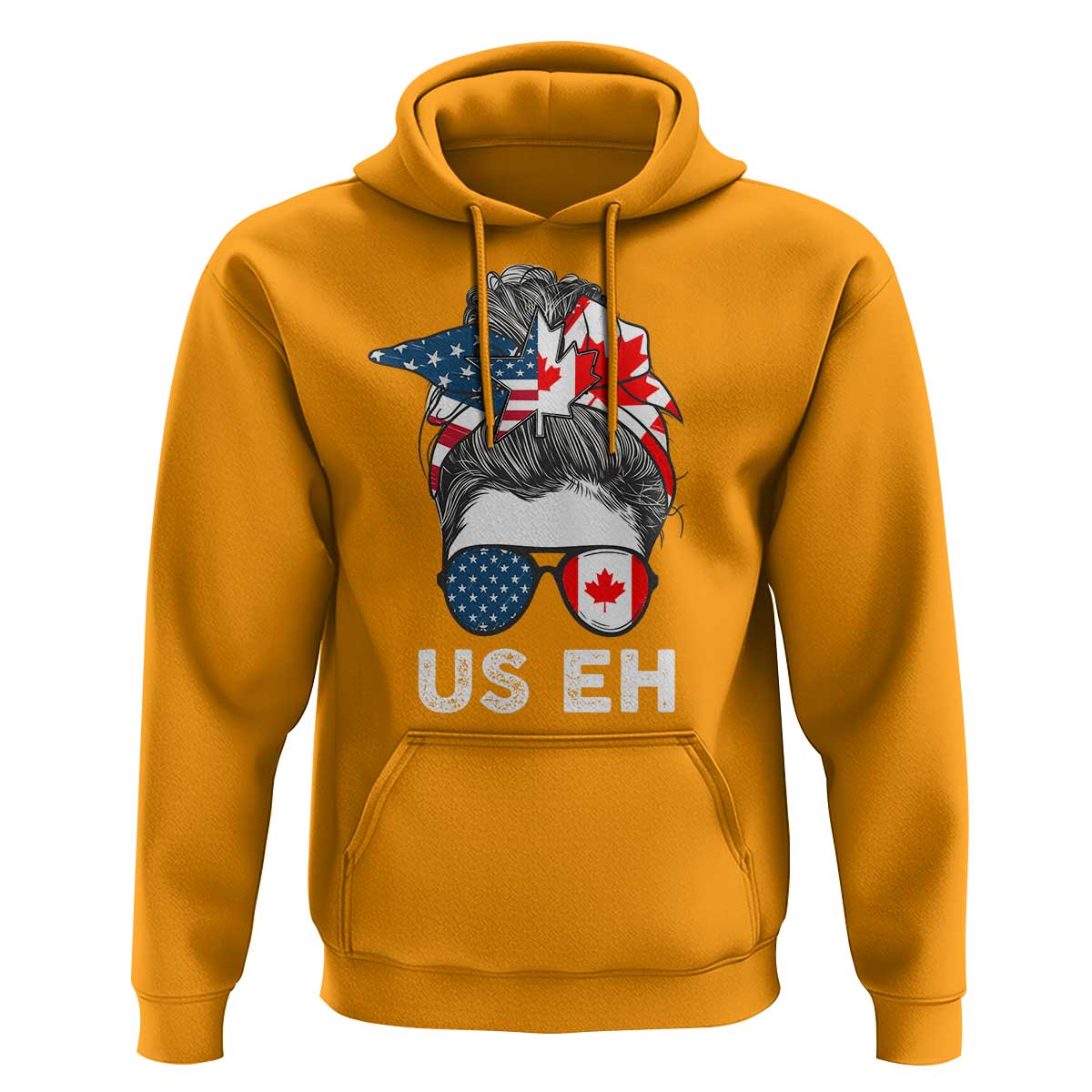 American Canadian Hoodie US EH Messy Bun USA Canada Flag - Wonder Print Shop