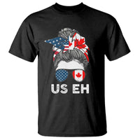 American Canadian T Shirt US EH Messy Bun USA Canada Flag - Wonder Print Shop