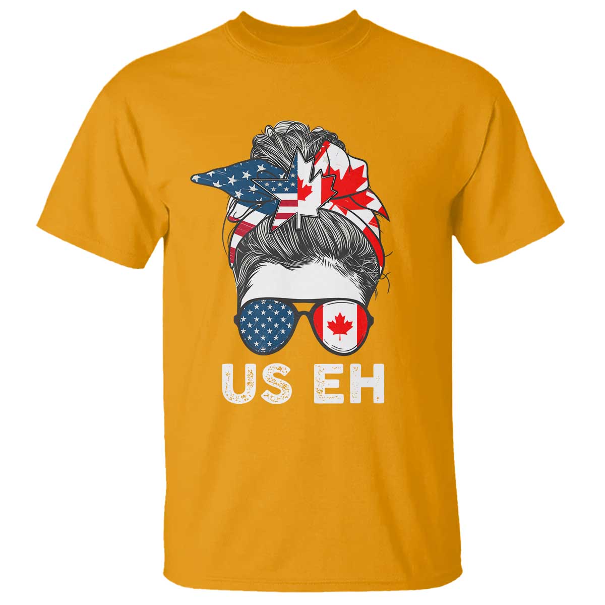 American Canadian T Shirt US EH Messy Bun USA Canada Flag - Wonder Print Shop