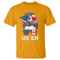 American Canadian T Shirt US EH Messy Bun USA Canada Flag - Wonder Print Shop
