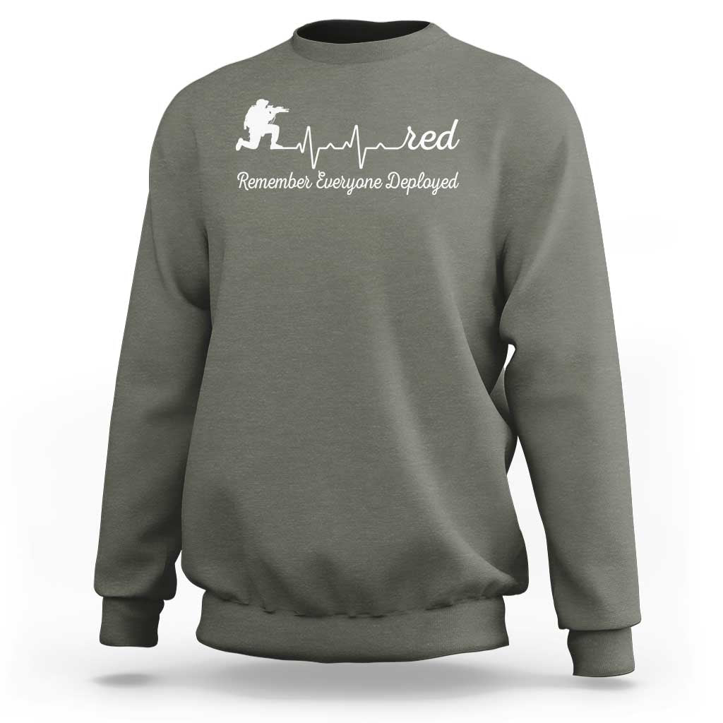 Red Friday Sweatshirt Remember Everyone Deployed Heartbeat - Wonder Print Shop