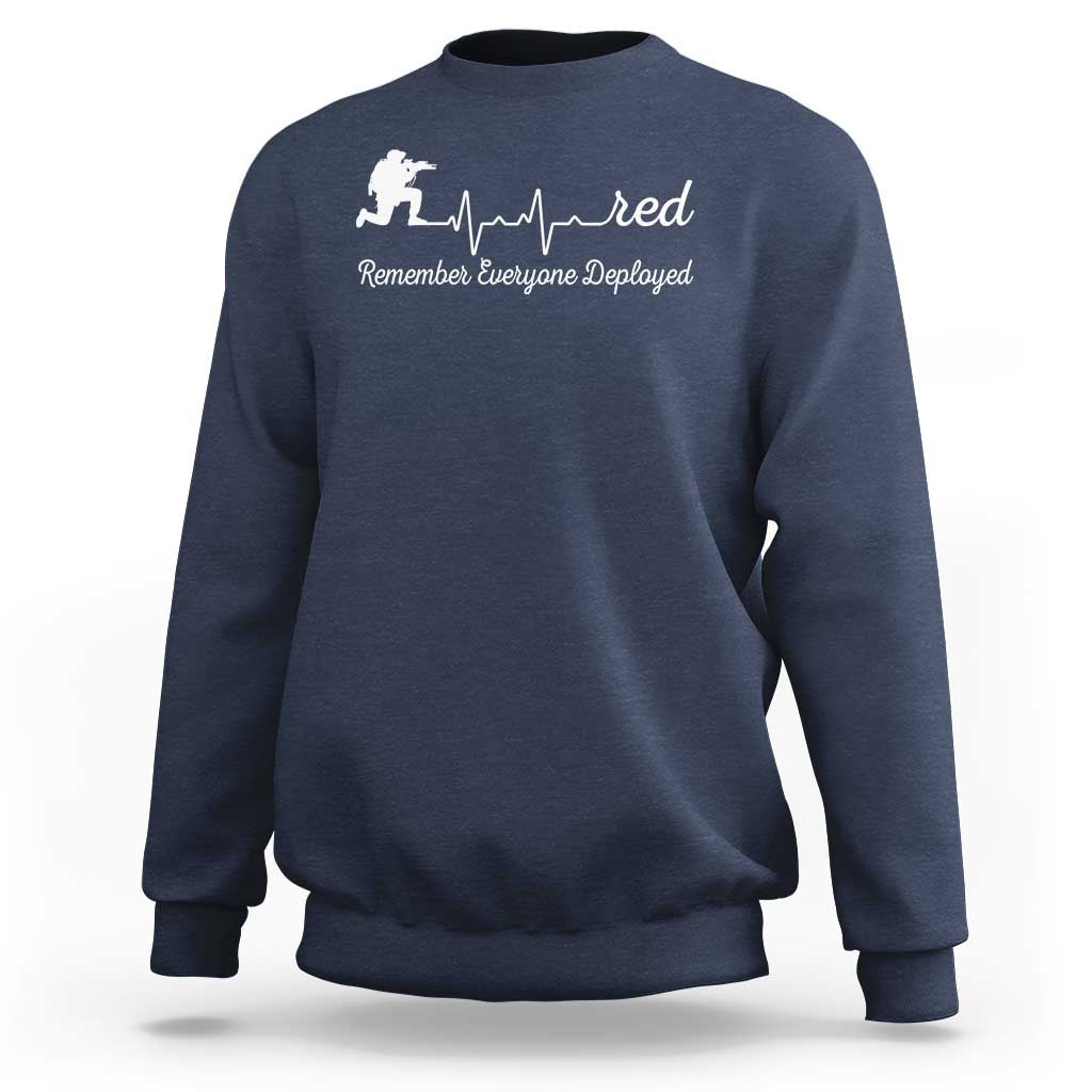 Red Friday Sweatshirt Remember Everyone Deployed Heartbeat - Wonder Print Shop