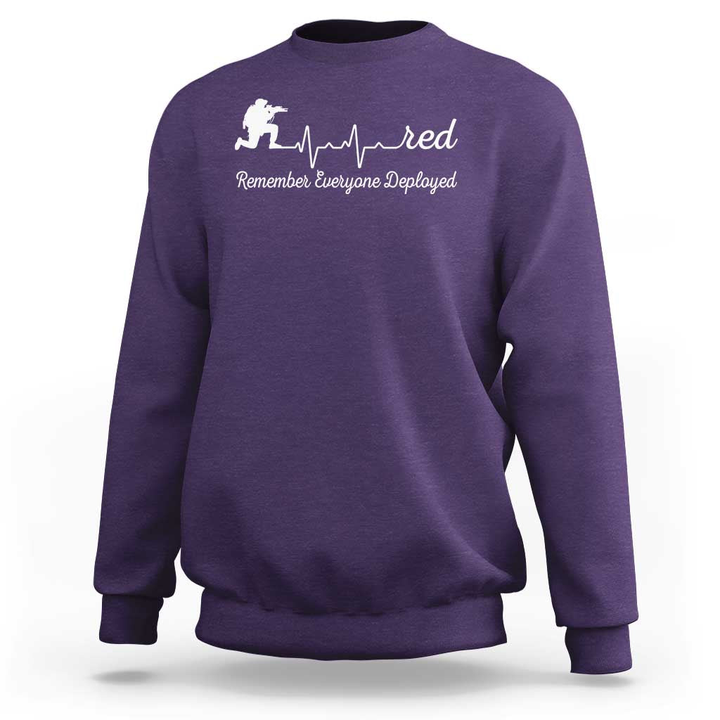 Red Friday Sweatshirt Remember Everyone Deployed Heartbeat - Wonder Print Shop