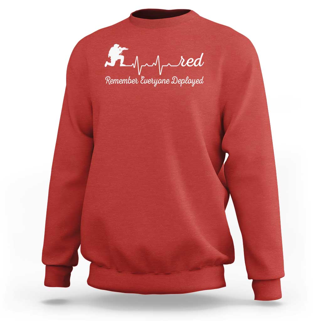 Red Friday Sweatshirt Remember Everyone Deployed Heartbeat - Wonder Print Shop