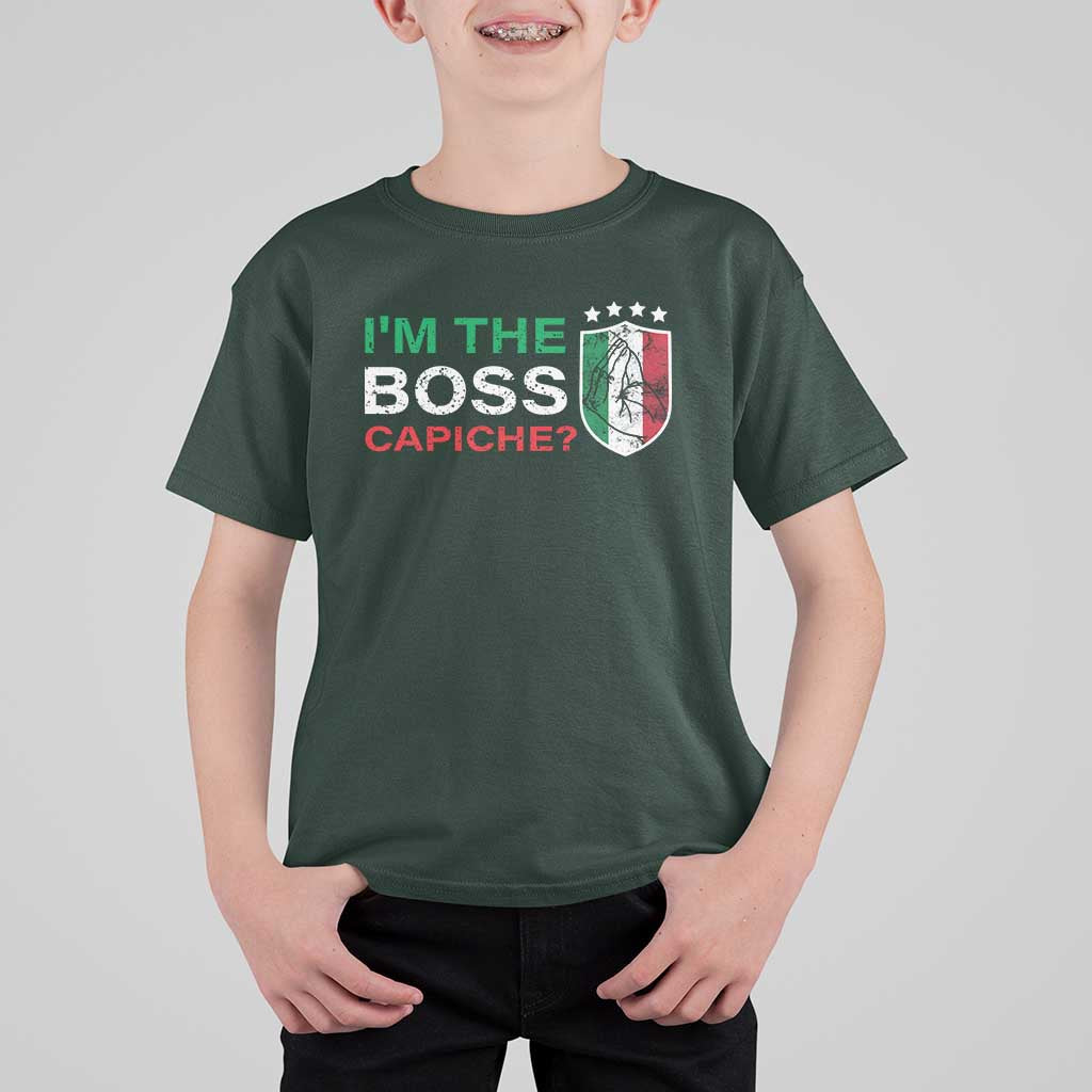 Funny Italian T Shirt For Kid I'm The Boss Capiche