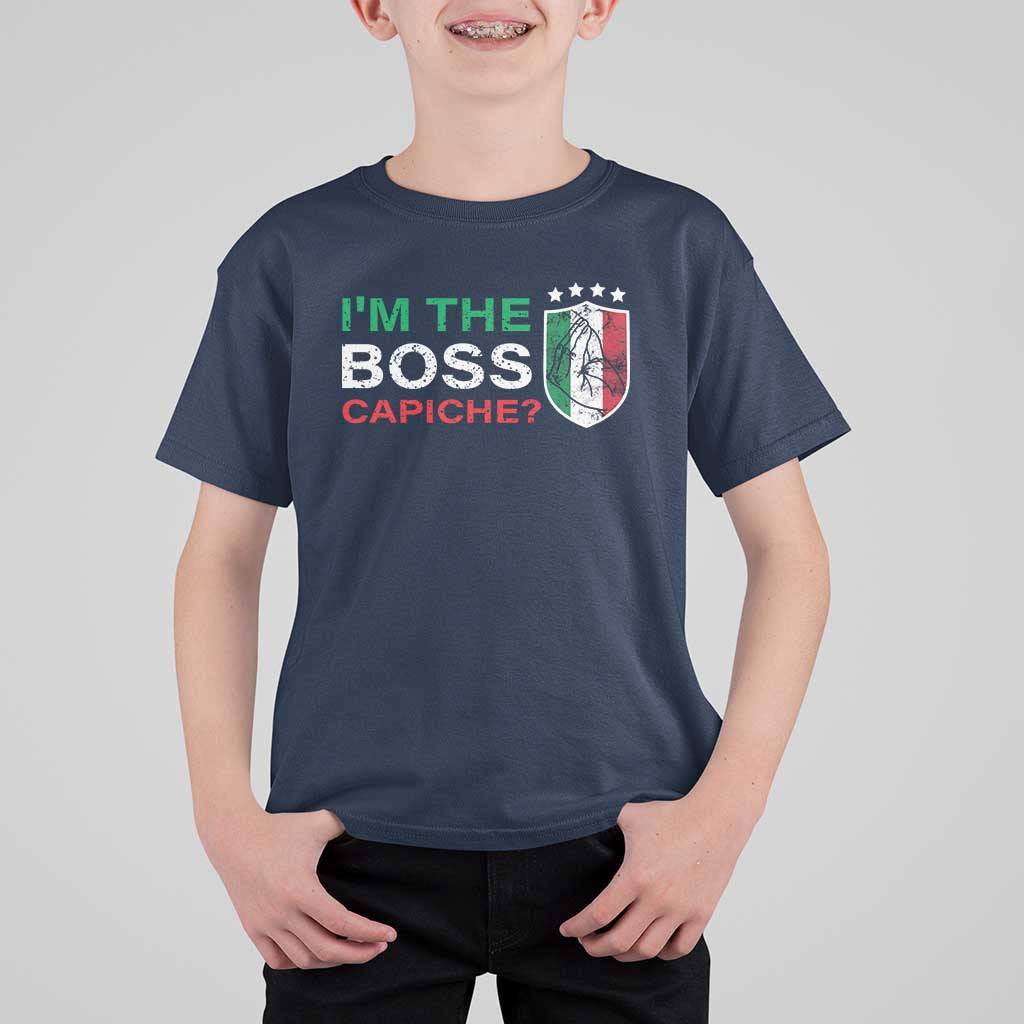 Funny Italian T Shirt For Kid I'm The Boss Capiche