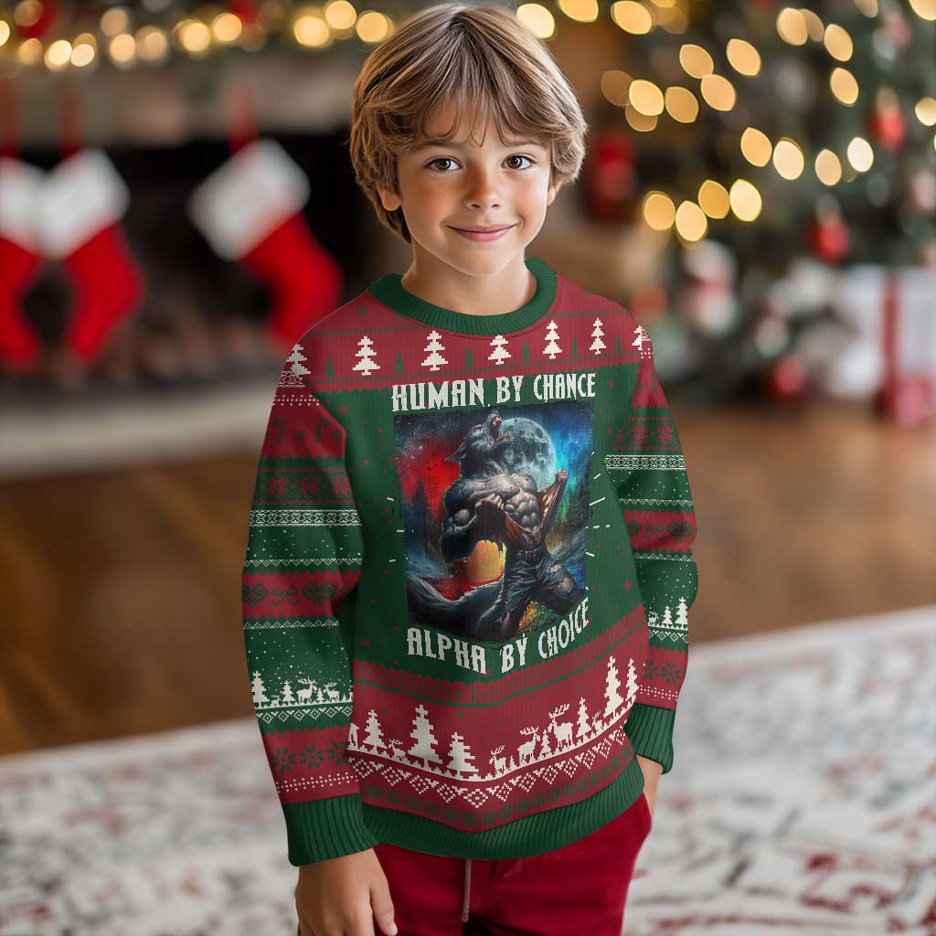 Alpha Wolf Ugly Christmas Sweater Human By Chance Alpha By Choice - Wonder Print Shop