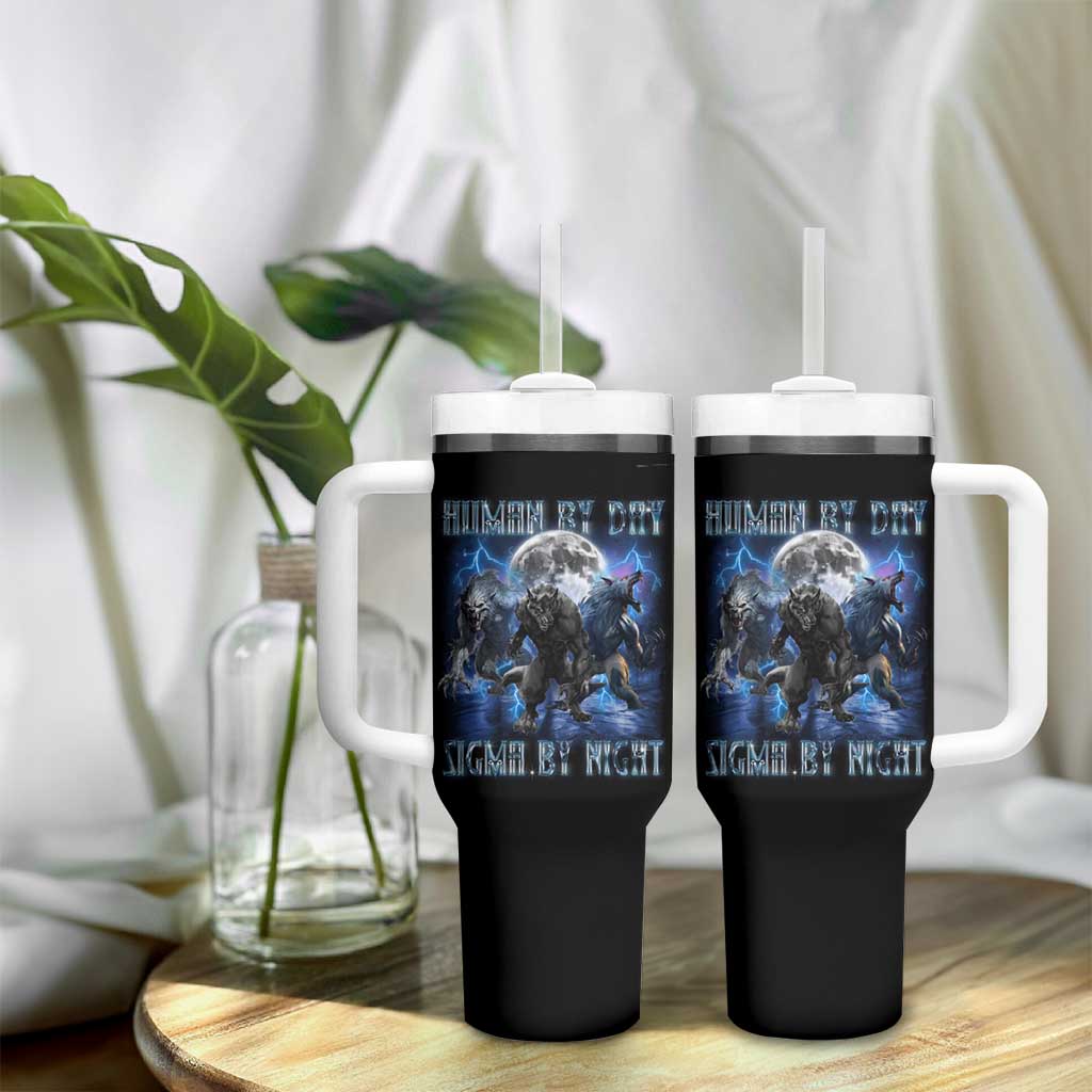 Alpha Wolf Tumbler With Handle Human By Day Sigma By Night