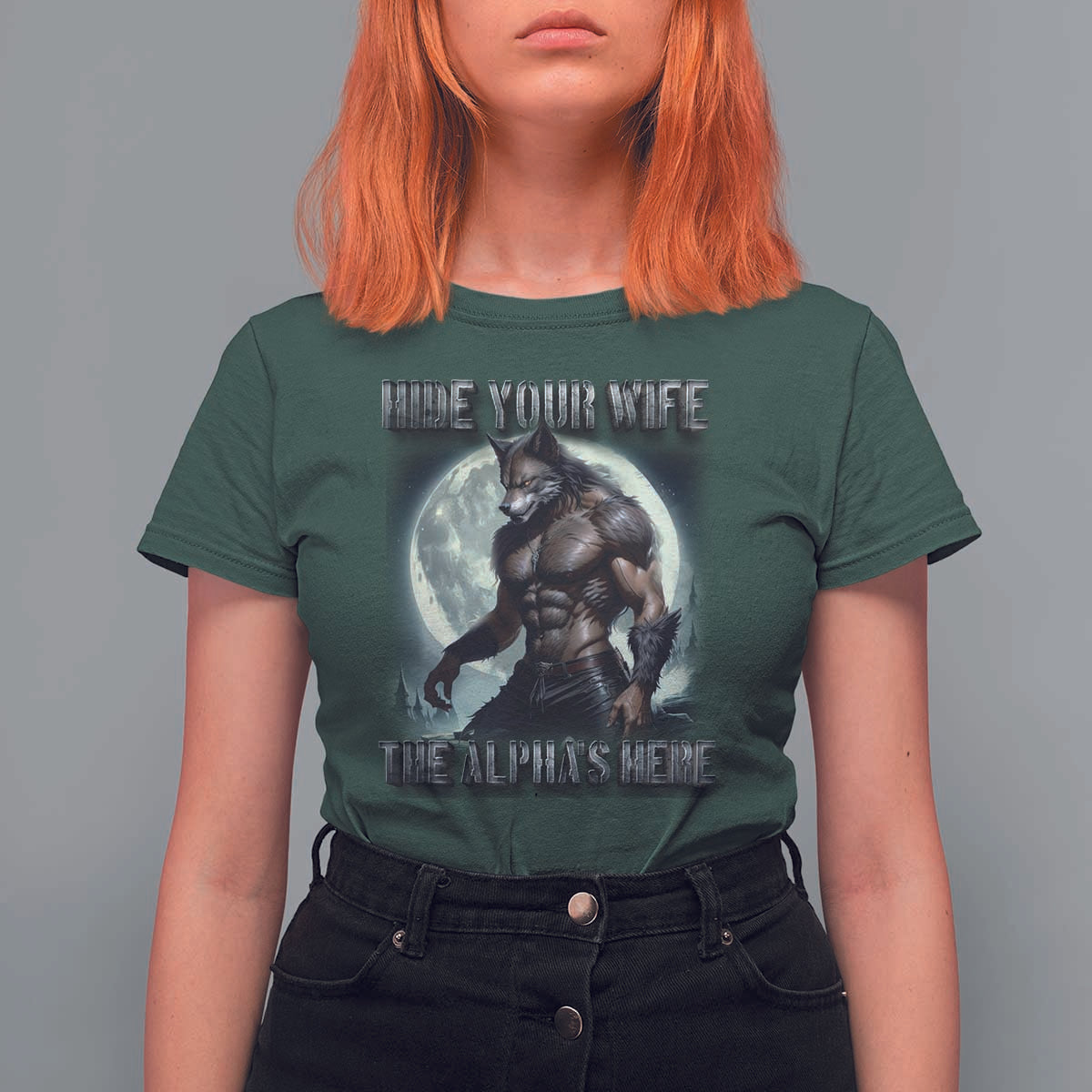 Alpha Wolf T Shirt For Women Hide Your Wife The Alpha's Here - Wonder Print Shop