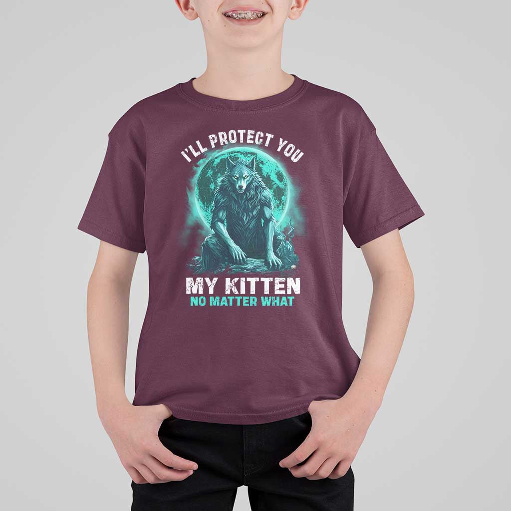 Funny Alpha Wolf T Shirt For Kid I'll Protect You Kitten No Matter What - Wonder Print Shop