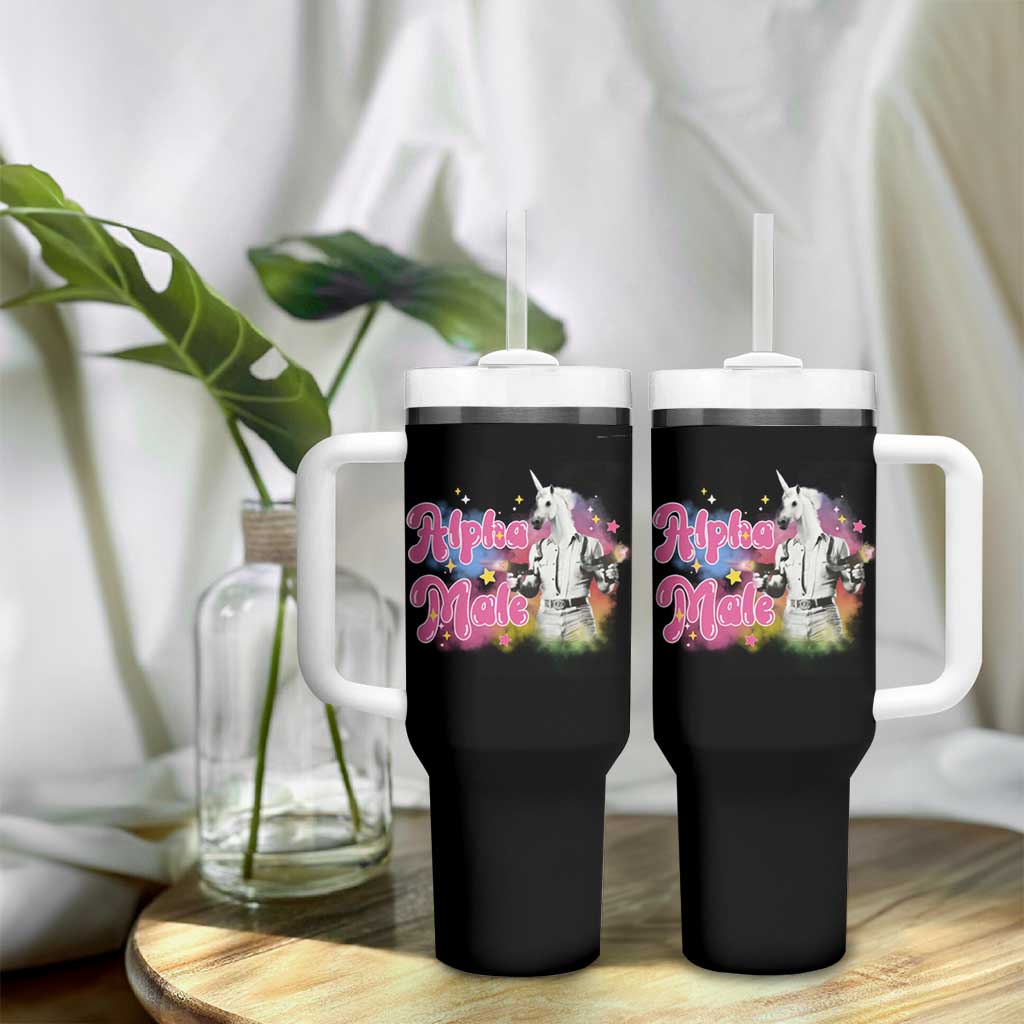 Funny Alpha Male Unicorn Tumbler With Handle