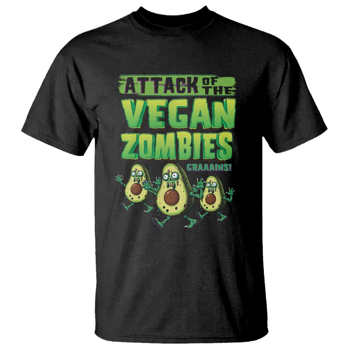 Halloween Vegetarian T Shirt Attack of the Vegan Zombies - Wonder Print Shop