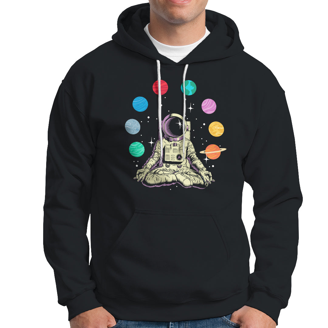 Meditating In Outer Space Hoodie Astronaut Yoga Meditation Position With Solar System Planets - Wonder Print Shop