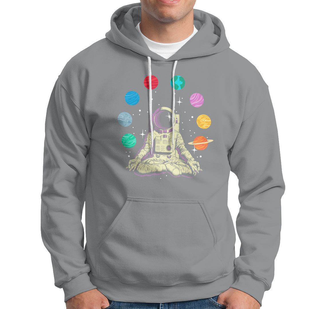 Meditating In Outer Space Hoodie Astronaut Yoga Meditation Position With Solar System Planets - Wonder Print Shop