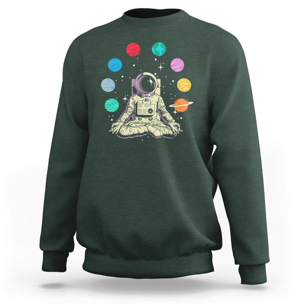 Meditating In Outer Space Sweatshirt Astronaut Yoga Meditation Position With Solar System Planets - Wonder Print Shop