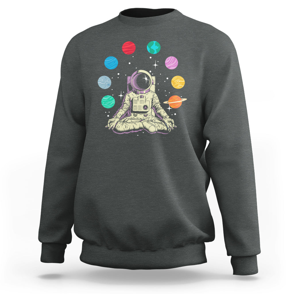 Meditating In Outer Space Sweatshirt Astronaut Yoga Meditation Position With Solar System Planets - Wonder Print Shop
