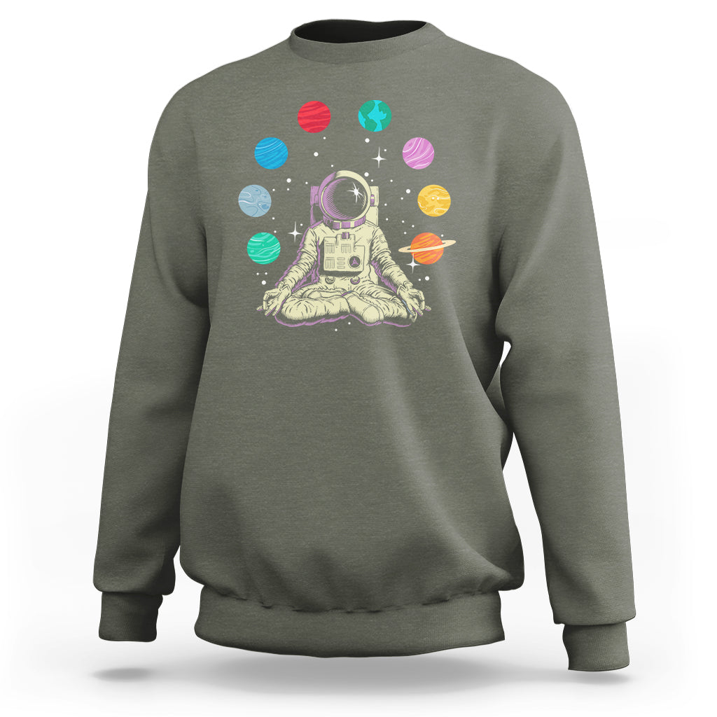 Meditating In Outer Space Sweatshirt Astronaut Yoga Meditation Position With Solar System Planets - Wonder Print Shop