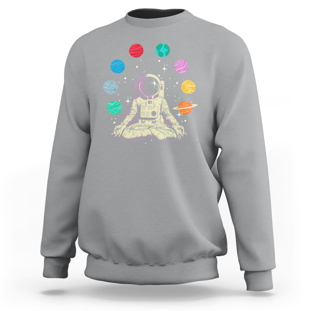 Meditating In Outer Space Sweatshirt Astronaut Yoga Meditation Position With Solar System Planets - Wonder Print Shop