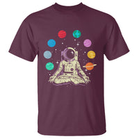 Meditating In Outer Space T Shirt Astronaut Yoga Meditation Position With Solar System Planets - Wonder Print Shop