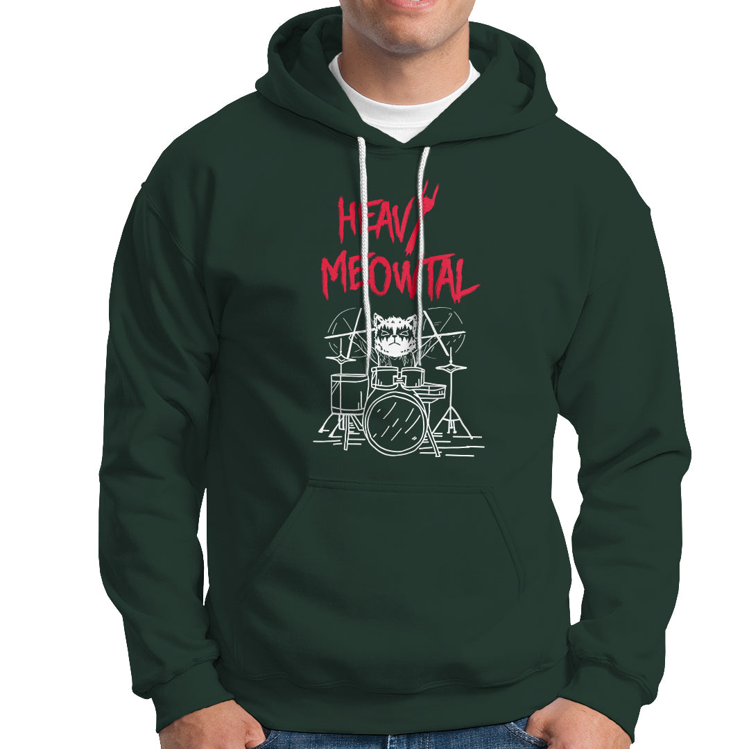 Heavy Metal Hoodie Cat Drummer Meowtal Rock Drum Band - Wonder Print Shop