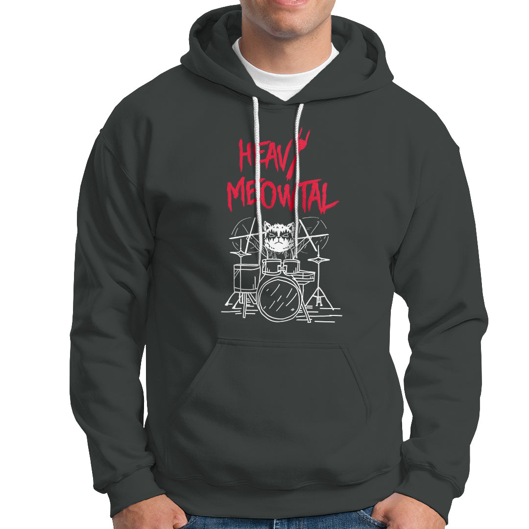 Heavy Metal Hoodie Cat Drummer Meowtal Rock Drum Band - Wonder Print Shop