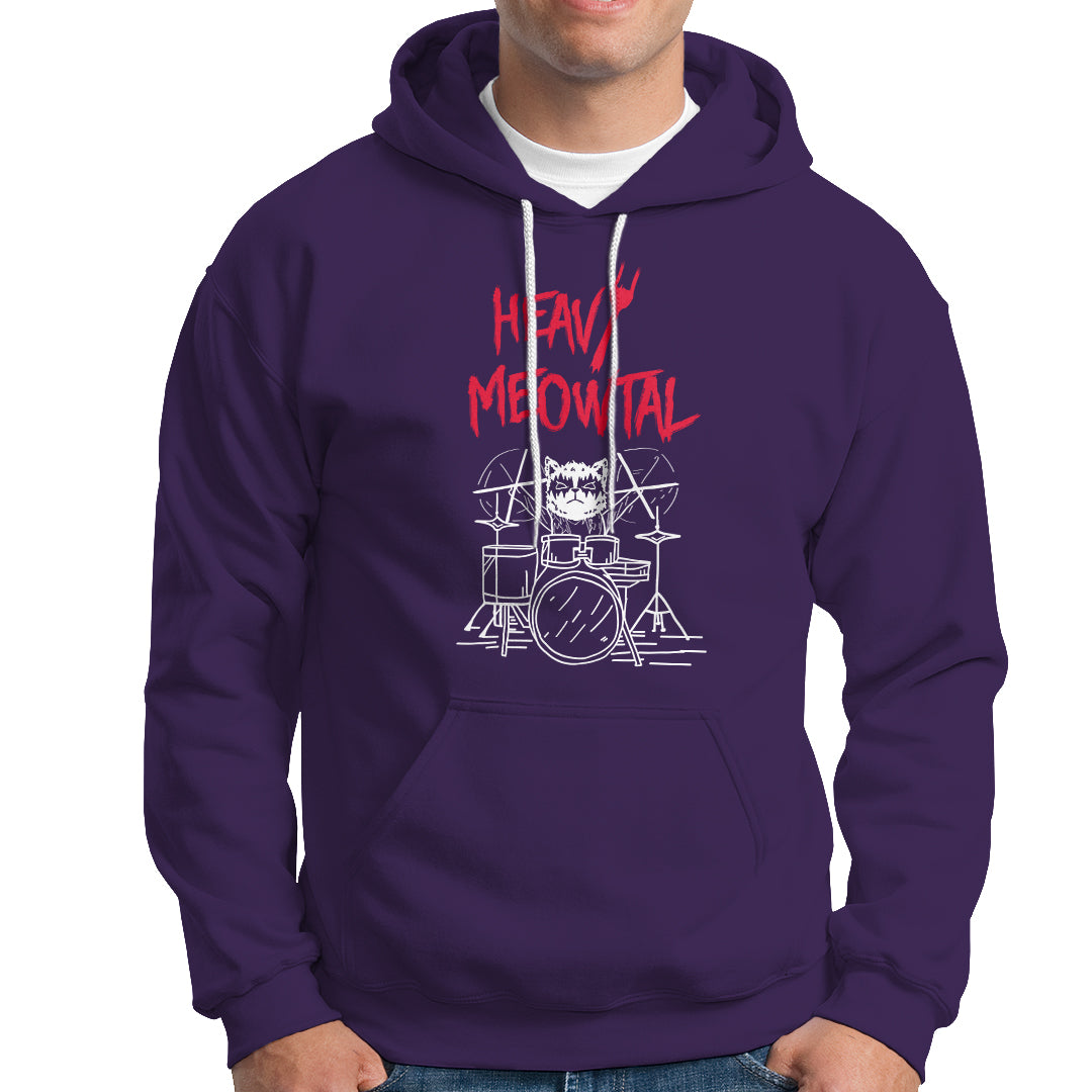 Heavy Metal Hoodie Cat Drummer Meowtal Rock Drum Band - Wonder Print Shop