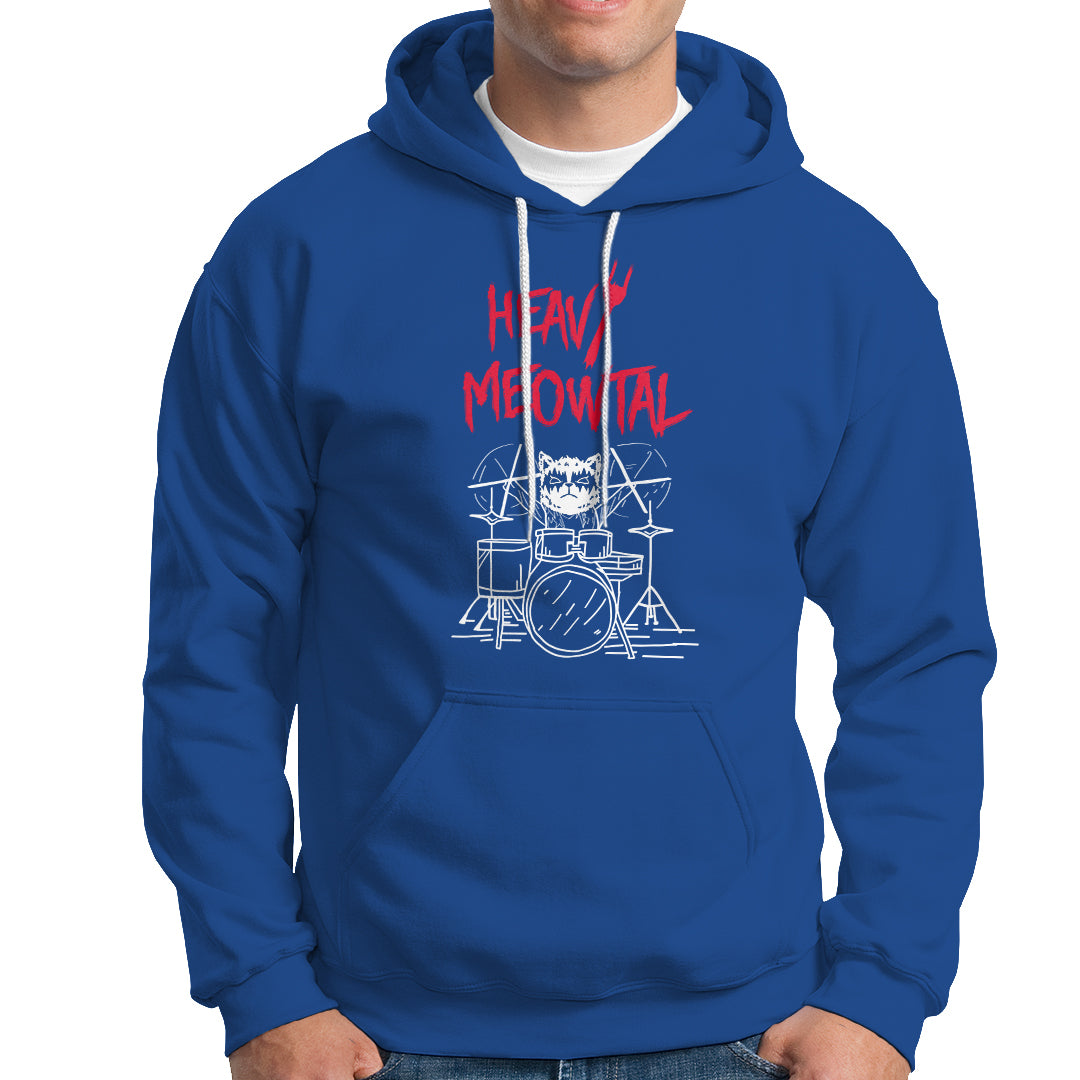 Heavy Metal Hoodie Cat Drummer Meowtal Rock Drum Band - Wonder Print Shop