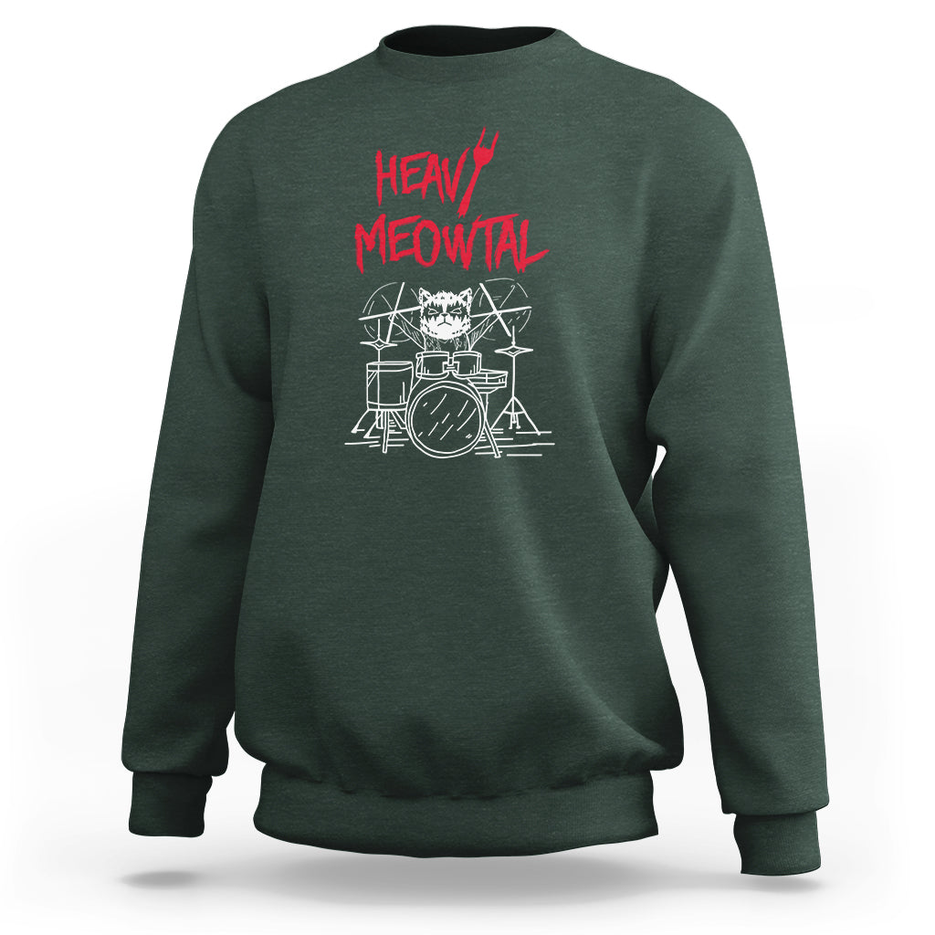 Heavy Metal Sweatshirt Cat Drummer Meowtal Rock Drum Band - Wonder Print Shop