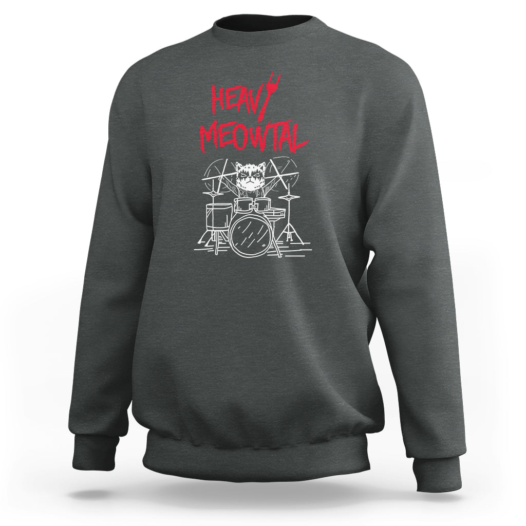 Heavy Metal Sweatshirt Cat Drummer Meowtal Rock Drum Band - Wonder Print Shop
