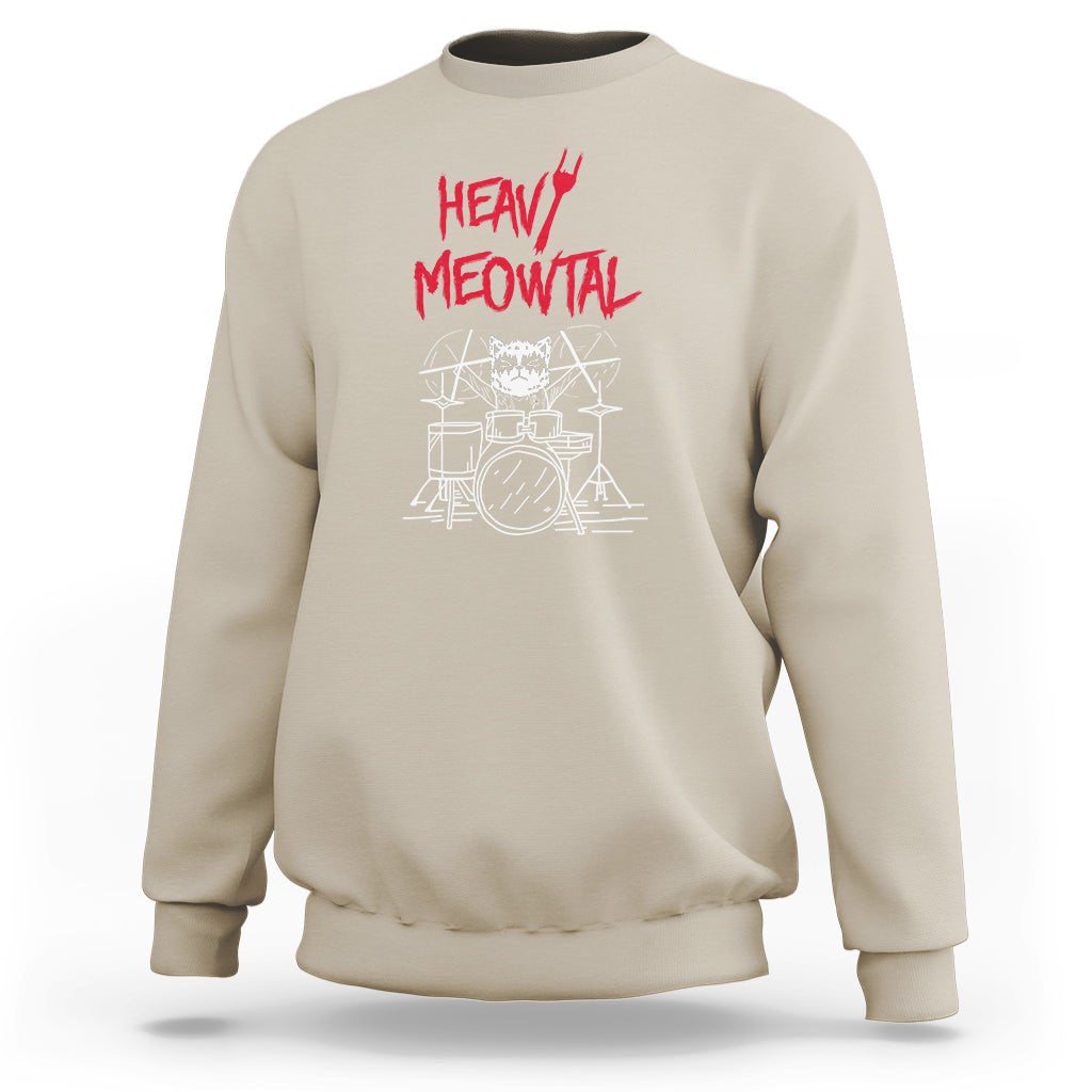Heavy Metal Sweatshirt Cat Drummer Meowtal Rock Drum Band - Wonder Print Shop