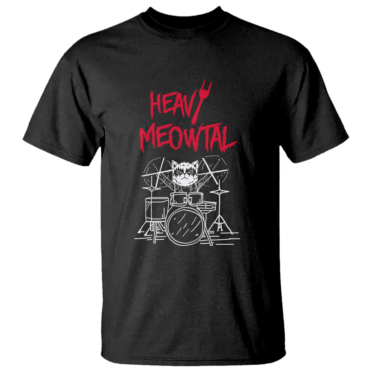 Heavy Metal T Shirt Cat Drummer Meowtal Rock Drum Band - Wonder Print Shop