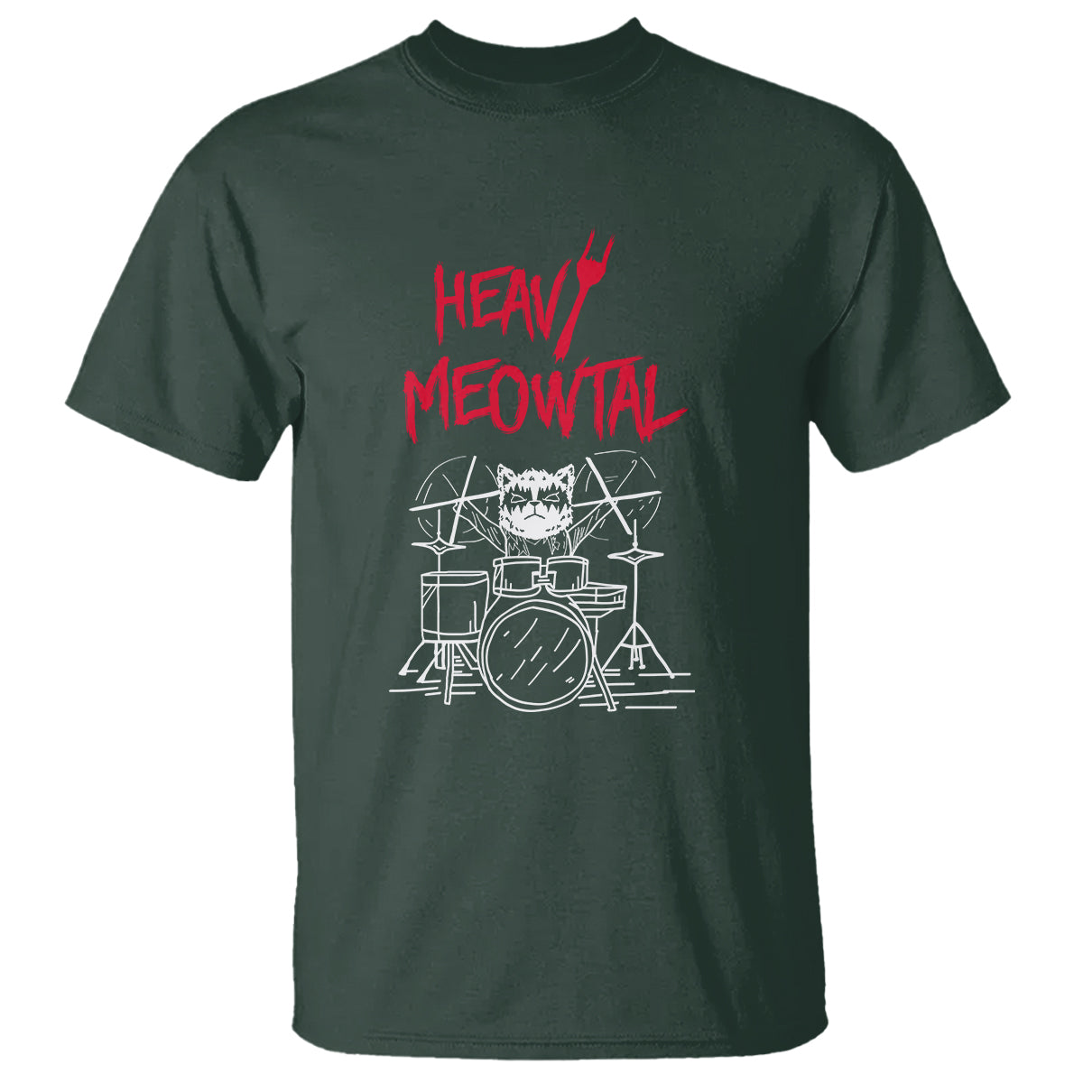 Heavy Metal T Shirt Cat Drummer Meowtal Rock Drum Band - Wonder Print Shop