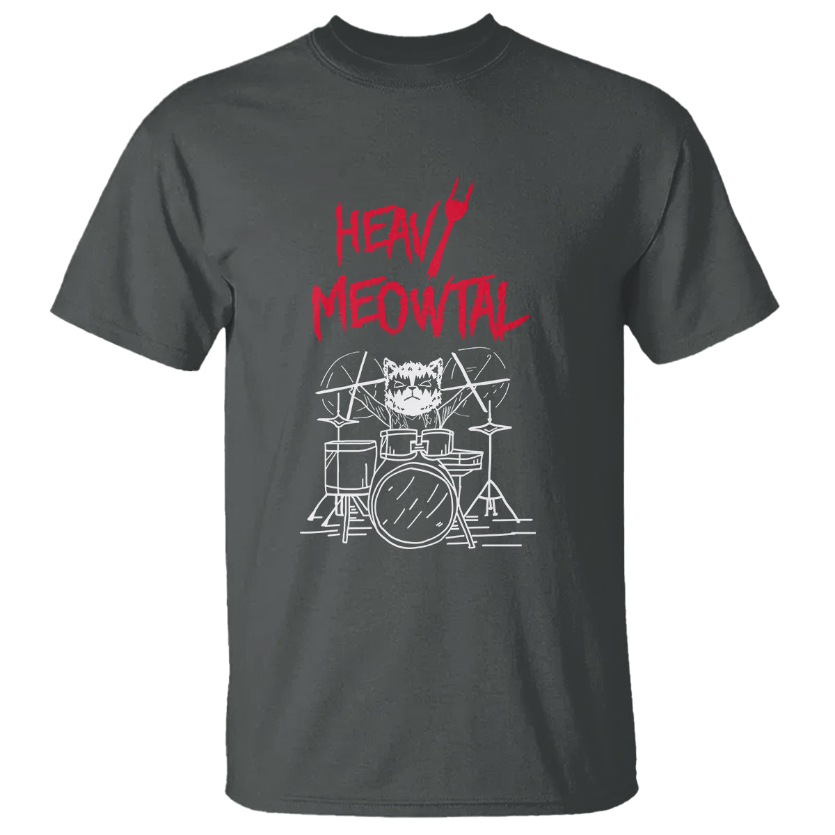 Heavy Metal T Shirt Cat Drummer Meowtal Rock Drum Band - Wonder Print Shop