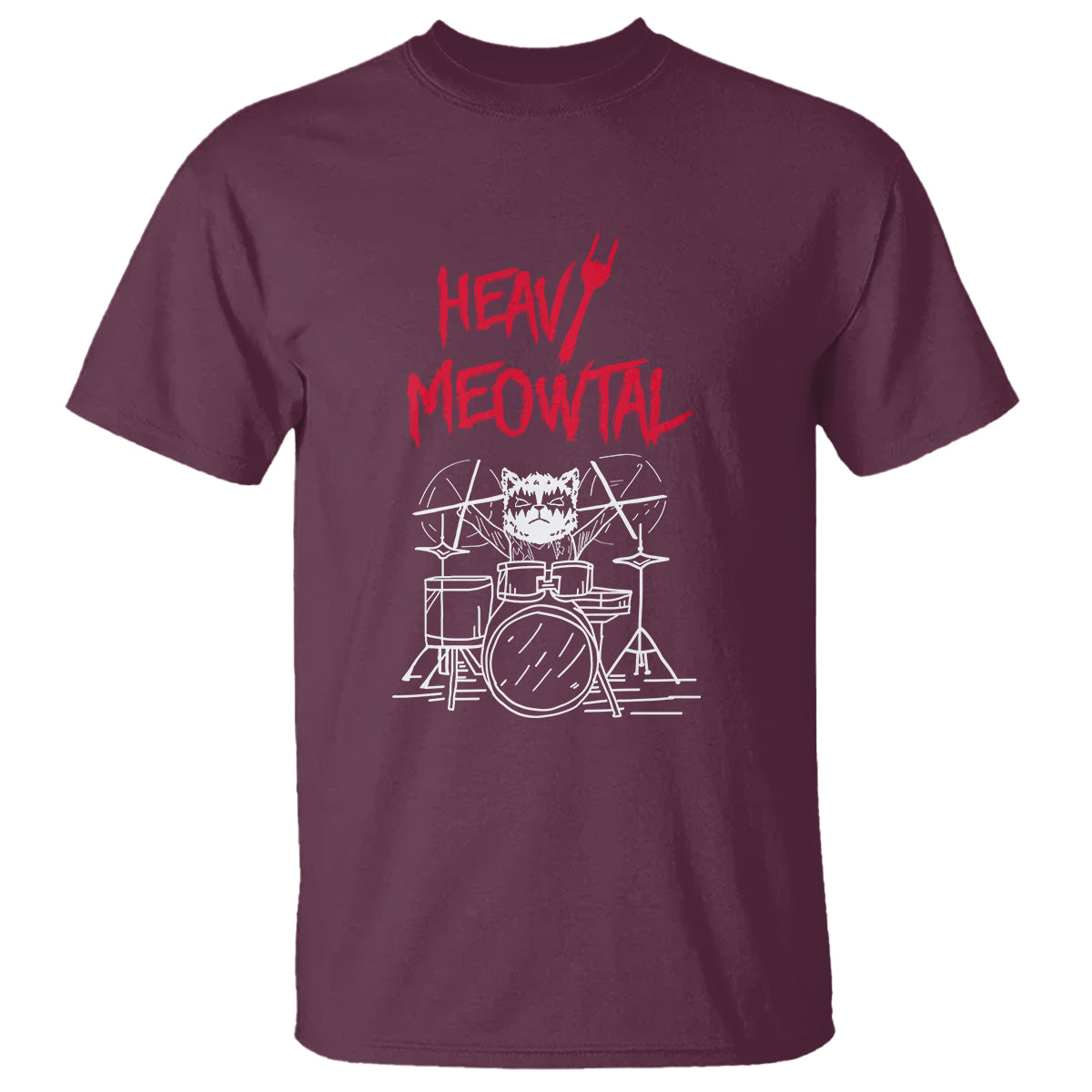 Heavy Metal T Shirt Cat Drummer Meowtal Rock Drum Band - Wonder Print Shop