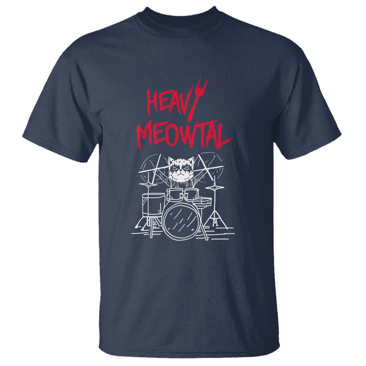 Heavy Metal T Shirt Cat Drummer Meowtal Rock Drum Band - Wonder Print Shop