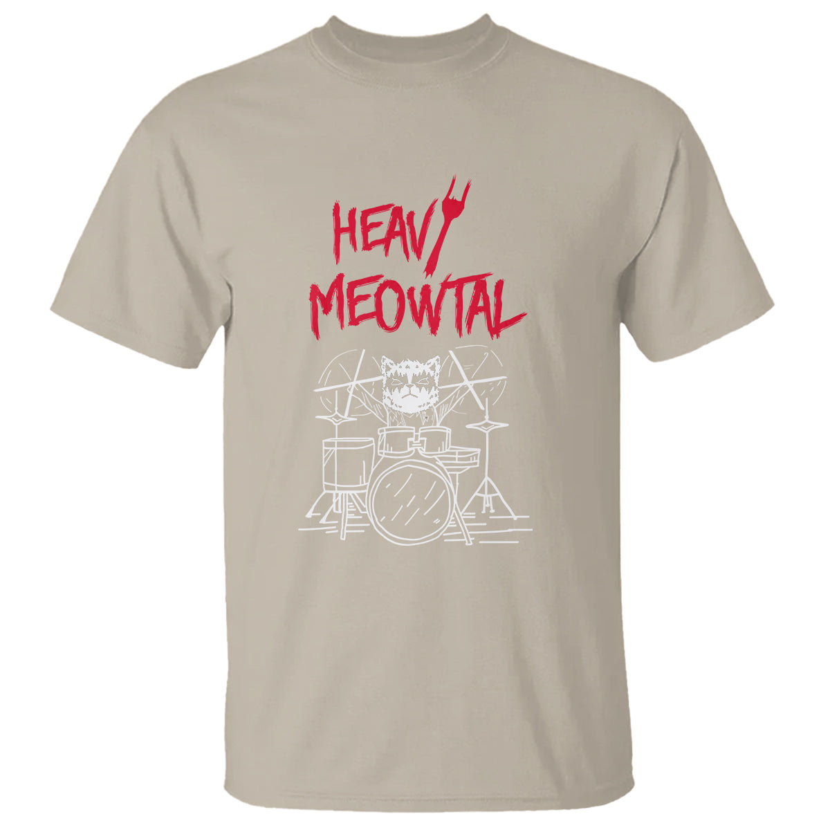 Heavy Metal T Shirt Cat Drummer Meowtal Rock Drum Band - Wonder Print Shop