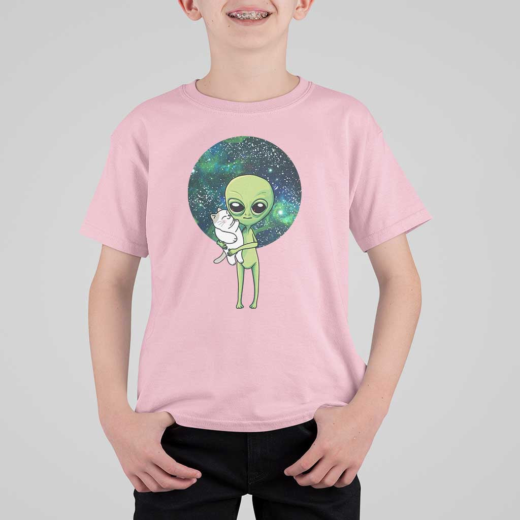 Cute Alien Hugs Cat T Shirt For Kid
