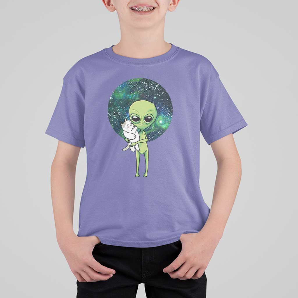 Cute Alien Hugs Cat T Shirt For Kid
