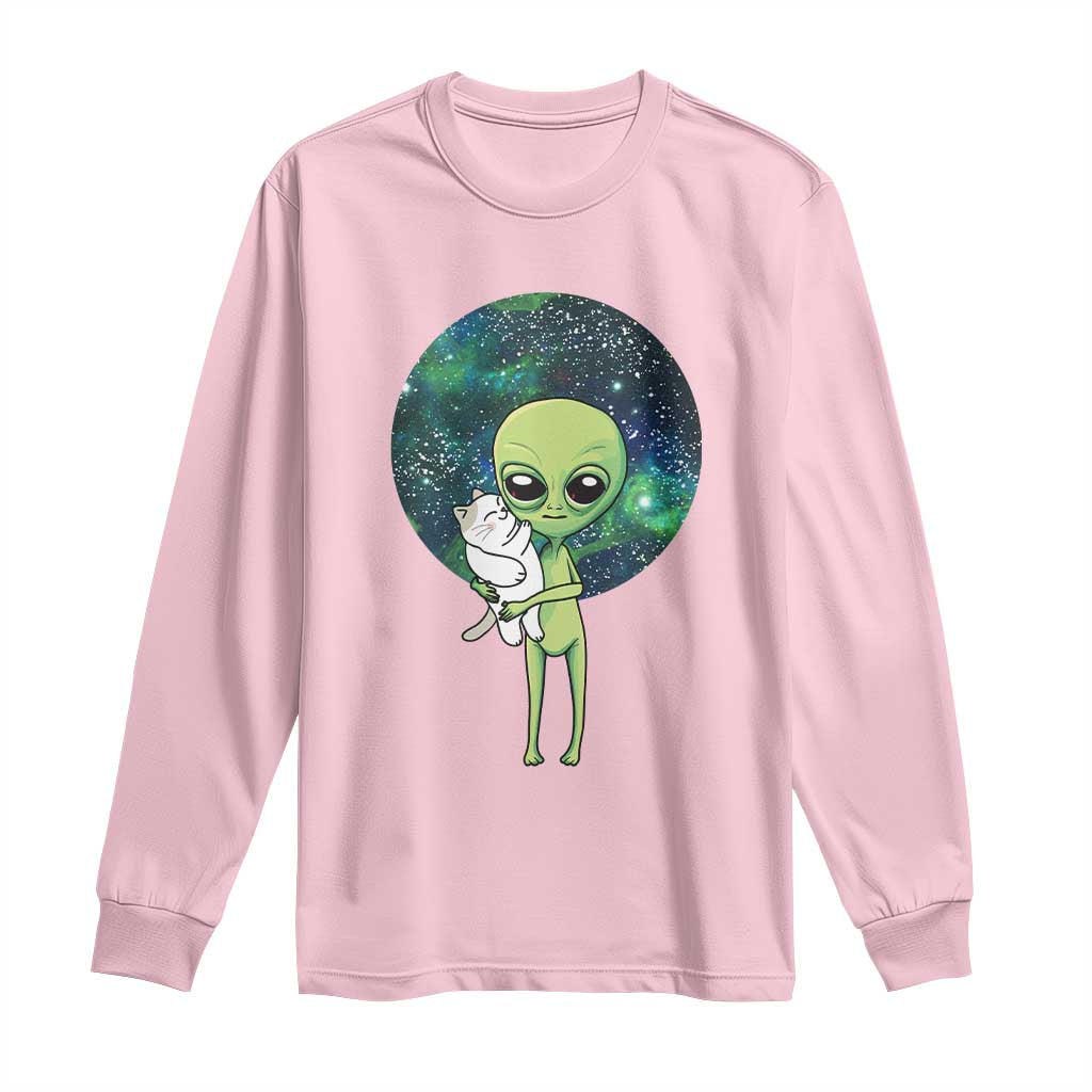 Cute Alien Hugs Cat Long Sleeve Shirt